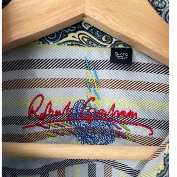 Robert Graham Men's Multicolor Striped Button-Down Shirt Size XL Flip Cuff - Picture 4 of 6